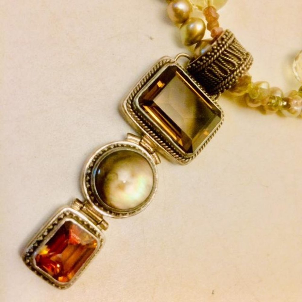 Sterling Signed Pendant Stone Necklace